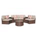 Outdoor Sectional Half-Moon Curved Sofa Set 7-Piece Brown All Weather PE Wicker Sectional Furniture Set with Round Coffee Table and Side Tables 4 Pillows & Waterproof Cover Included Beige Cushion