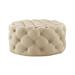 Rosdorf Park Sanderlin 33" Wide Tufted Round Cocktail Ottoman Linen in Brown | 17 H x 33 W x 33 D in | Wayfair 7C30CD3BAEDF4F4E8D65D4EEBA30D6E6