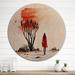 Red Barrel Studio® Lady in Red by Watercolor Autumn Tree - Landscape Forest Wall Art - Natural Pine in Brown/Red | 16 H x 16 W x 1 D in | Wayfair