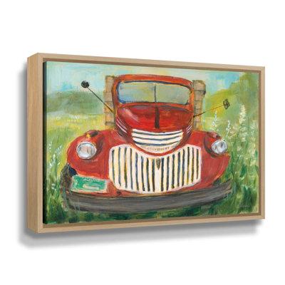Winston Porter Farm Truck Gallery Wrapped Floater-Framed Canvas Metal in Green/Red | 24 H x 32 W x 2 D in | Wayfair