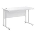 HOMCOM Computer Desk, Home Office Desk, Writing Table, 120x60x75cm Laptop Workstation with 2 Cable Management Holes, C Shaped Metal Legs, White