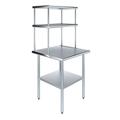 30 Long x 30 Deep Stainless Steel Work Table With 18 Wide Double Tier Overshelf | Metal Kitchen Prep Table & Shelving Combo