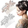 2pcs Wedding Hair Combs Crystal Rhinestone Bridal Hair Combs Pearl Hair Comb Side Wedding Hair Pieces Wedding Hair Accessories for Brides Bridesmaids Women Girls(Pink-gold Silver)