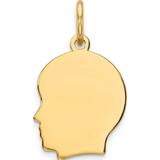 14K Yellow Gold Plain Small .027 Gauge Facing Left Engravable Boy Head Charm (18 X 10) Made In United States xm106/27