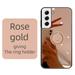 Bling Glitter Diamond Case for Samsung Galaxy S21 FE Women Girls Makeup Mirror Phone with Ring Holder Stand Sparkle 3D Handmade Rhinestone Flexible TPU Bumper Cover Rosegold
