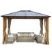 Aoodor 12 x 10 ft. Wooden Finish Coated Aluminum Frame Gazebo with Polycarbonate Roof Outdoor Gazebos with Curtains and Nettings for Patio Backyard Deck and Lawns