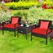 Boyel Living 3-Piece PE Rattan Wicker Sofa Set with Washable and Removable Cushion Patio Conversation Set Red Cushion
