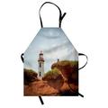 Maritime Apron Nautical Daytime Photo of North Point Ligthhouse on an Island Unisex Kitchen Bib with Adjustable Neck for Cooking Gardening Adult Size Cinnamon Fawn by Ambesonne