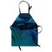 Scenic Summer Apron Rural Scene at Night Countryside Houses Field Unisex Kitchen Bib with Adjustable Neck for Cooking Gardening Adult Size Blue Teal by Ambesonne