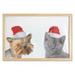 Christmas Wall Art with Frame Cat and Dog with Xmas Hats Domestic Pet Animals Holiday Celebration Printed Fabric Poster for Bathroom Living Room Dorms 35 x 23 Orange Grey Red by Ambesonne