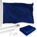 G128 Combo Pack: 5 Ft Tangle Free Aluminum Spinning Flagpole (Silver) & Solid Blue Color Flag 2.5x4 Ft LiteWeave Pro Series Printed 150D Polyester | Pole with Flag Included