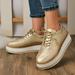 Aayomet Casual Tennis Shoes for Women Wide Ladies Fashion Solid Color Leather Round Toe Lace Up Platform Casual Shoes Gold 8.5