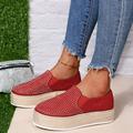 Vedolay Platform Casual Shoes Women Women s Slip on Shoes Casual Tennis Shoes Flat Comfortable Walking Knit Loafer Red 6.5