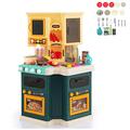 Maxmass 67 Pcs Kids Play Kitchen, Children Chef Role Play Kitchen Set with Kitchen Utensils, Cooking Ingredients, Storage Roster and Versatile Stove, Pretend Kitchen Toys for Boys Girls (Green)