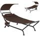 SFAREST Outdoor Hammock with Metal Stand & Canopy, Patio Hanging Hammock Chair, Single Swing Lounge Chair Bed for Garden Poolside Porch (Brown)