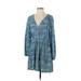 Zara Casual Dress - A-Line Plunge Long sleeves: Blue Dresses - Women's Size X-Small