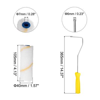 3Pcs Paint Roller Kit, 2Pcs 4" Microfiber Roller Covers and 14" Frame, Blue - Yellow, White