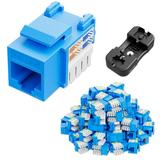 iwillink 50-Pack Cat6 Keystone Jack and Punch-Down Stand RJ45 Ethernet Keystone Jack Set 90-Degree UTP Modular Punch Down Keystone Jack Adapter Blue