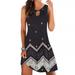 Rinhoo Women Bohemian Floarl Printed Cutout Crew Neck Sleeveless Mini Dress