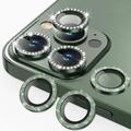 3+3 6 Pack for iPhone 13 Pro 6.1 / 13 Pro Max 6.7 Camera Lens Protector Bling Diamond & Bling Glitter Metal Ring 9H Tempered HD Glass Camera Screen Protector Cover Film Green