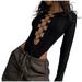 GWAABD Women s Jumpsuits Rompers & Overs Jumpsuits Playsuits Bodysuits Ribbed Knitted Long Sleeve Tie Up Bodysuit Bandage Patchwork Bodycon Club Party Bodysuit