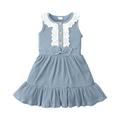 Holiday Savings Deals! Kukoosong Summer Toddler Girls Casual Dresses Toddler Kids Baby Girl Clothes Lace Ribbed Sleeveless Bowtie Princess One-Piece Dress Light Blue 18-24 Months