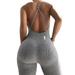 Women Sexy Deep V Neck Knitted One Piece Bodysuit Sports Backless Comfy Sports Romper Jumpsuit