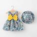 FAKKDUK Baby Girl Strap Bowknot Dress With Hat Infant Girl A Line Sundress Flower Print Dress Girls Sleeveless Play Dress Toddler Kids Dress Vest Dress Princess Dress 2-3 Years&Blue