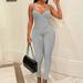 Vedolay Rompers For Women Summer Jumpsuits for Women Backless Long Sleeve Scoop Neck Stacked Split One Piece Outfits Gray S