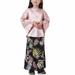 SDJMa Muslim Long Dress Medium Big Girls Long Sleeve Round Neck Colorblock Top Skirt Set