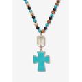 Women's Genuine Turquoise Jasper And Multicolor Agate Beaded Cross Necklace 40 Inch by PalmBeach Jewelry in Turquoise Brown Blue