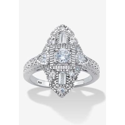 Women's 1.03 Cttw. Round Cubic Zirconia Platinum-Plated Sterling Silver Art Deco-Style Ring by PalmBeach Jewelry in Silver (Size 7)