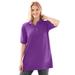 Plus Size Women's Elbow Short-Sleeve Polo Tunic by Woman Within in Purple Orchid (Size L) Polo Shirt