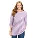 Plus Size Women's Perfect Printed Elbow-Sleeve Boatneck Tee by Woman Within in White Multi Mini Stripe (Size 18/20) Shirt