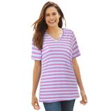 Plus Size Women's Perfect Printed Short-Sleeve V-Neck Tee by Woman Within in White Multi Mini Stripe (Size 5X) Shirt