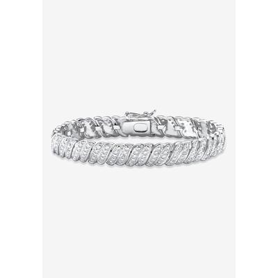 Women's Diamond-Cut Diamond Accent Platinum-Plated Two-Tone S-Link Bracelet 7.5" by PalmBeach Jewelry in Silver