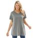 Plus Size Women's Perfect Short-Sleeve V-Neck Tunic by Woman Within in Medium Heather Grey (Size 4X)