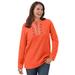 Plus Size Women's Embroidered Thermal Henley Tee by Woman Within in Pumpkin Vine Embroidery (Size L) Long Underwear Top