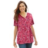 Plus Size Women's Perfect Printed Short-Sleeve V-Neck Tee by Woman Within in Rose Pink Bandana Paisley (Size 5X) Shirt