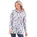 Plus Size Women's Long-Sleeve Polo Shirt by Woman Within in White Graphic Bloom (Size L)