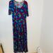 Lularoe Dresses | Lula Roe Dress Womans Xl Maxi Colorful Fit Flare Short Sleeve Blue Red Floral | Color: Blue/Red | Size: Xl