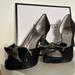 Nine West Shoes | New Without Tags Size 9 Nine West Black Satin & Silver Bow Peep Toe Pumps | Color: Black | Size: 9