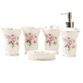 Tauzveok Bathroom Accessories Set 5 Pcs, Soap Dispenser, Toothbrush Holder, Bathroom Tumbler, Soap Dish Modern Bathroom Decor housewarming gift,Pink