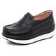 Women's Real Leather Slip-on Shoes Wedge Moccasin Loafers Wedge Walking Trainers Platform Sneaker (Black, Adult, Women, Numeric_6, Numeric, UK_Footwear_Size_System, Medium)