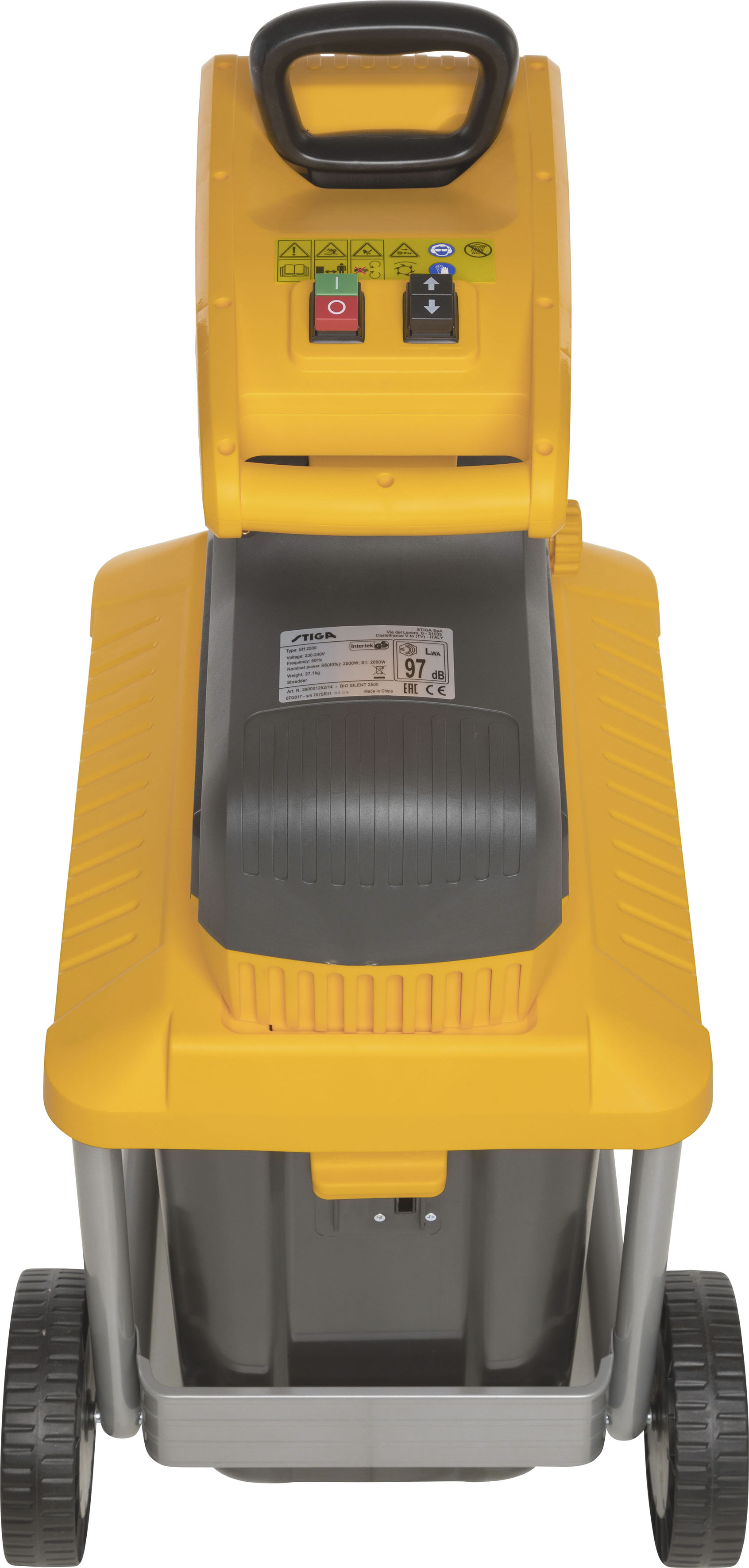 Leisehäcksler STIGA GARDEN "Bio Silent 2500", gelb, 4cm, Häcksler, 2500 W, leise Walzentechnik, mit Stopfer und Rücklauffunktion