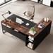 17 Stories L- Shape Executive Desk Wood/Metal in Black/Brown | 29.52 H x 70.86 W x 53.14 D in | Wayfair 47D3B73467AB4F77B6631EC11F570AA5