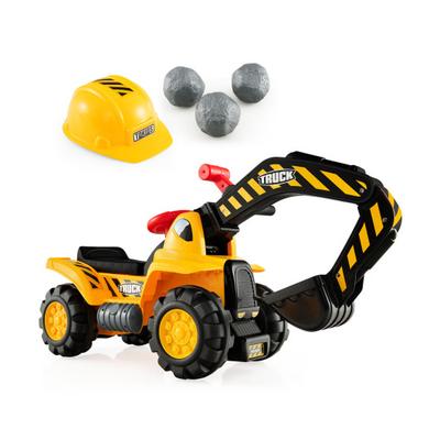 Costway Ride on Push Car Bulldozer Digger Toy with Safety Helmet and Working Shovel