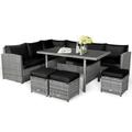 Costway 7 Pieces Patio Rattan Dining Furniture Sectional Sofa Set with Wicker Ottoman-Black