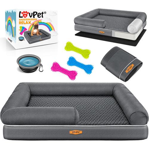 Lovpet - Orthopädisches Hundebett, Hundekissen, Hundekorb Relax, Inkl. Napf + 3X Kauknochen,