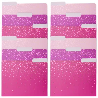 Pink Decorative File Folders, 1/3 Cut Tab, Letter Size, Gold Foil Dots (12 Pack)